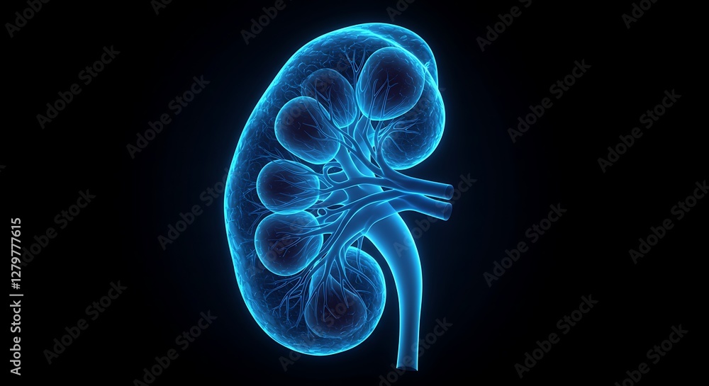 Human Kidney: A Glowing Blue Anatomical Illustration Human Kidney: A Glowing Blue Anatomical Illustration
