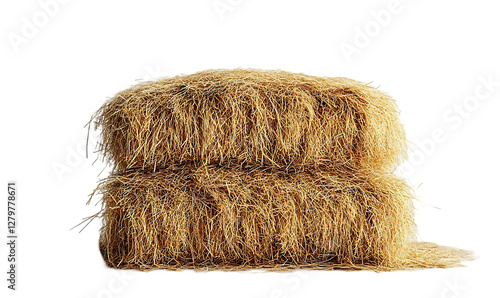 Two stacks of hay bales, agricultural scene, rural setting.  Possible use Stock photo for farming, agriculture, rural life, nature
