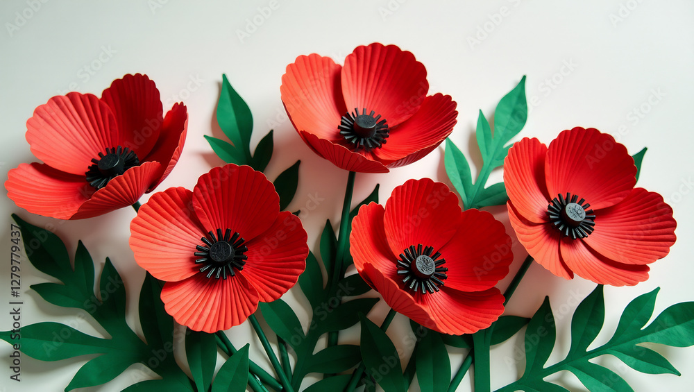 custom made wallpaper toronto digitalArtistic Paper Poppy Display – A bold arrangement of paper poppies with vivid colors and detailed textures, showcasing eco-friendly artistry and creative floral design.