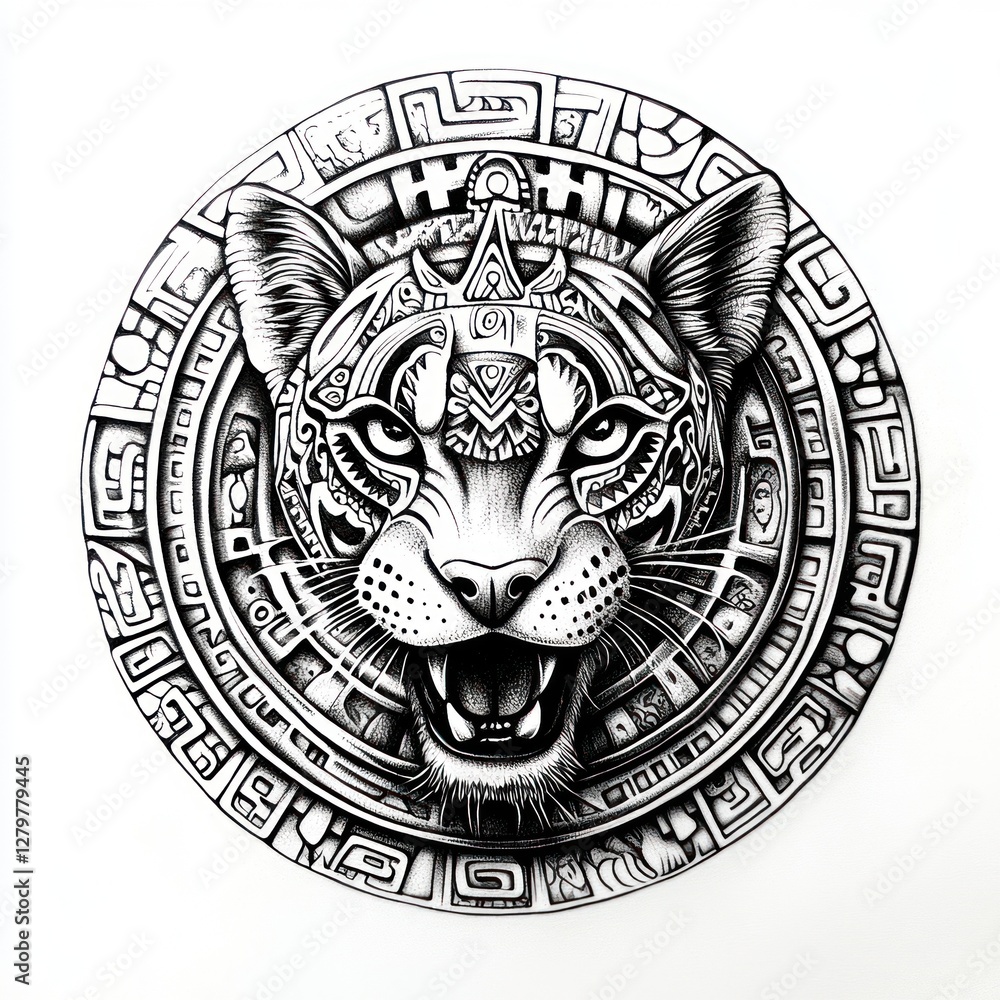 Mayan Inspired Jaguar Head Artistic Design Mayan Inspired Jaguar Head Artistic Design
