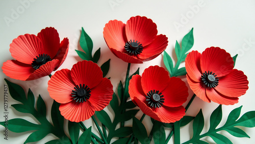 Wallpaper Mural Artistic Paper Poppy Display – A bold arrangement of paper poppies with vivid colors and detailed textures, showcasing eco-friendly artistry and creative floral design. Torontodigital.ca