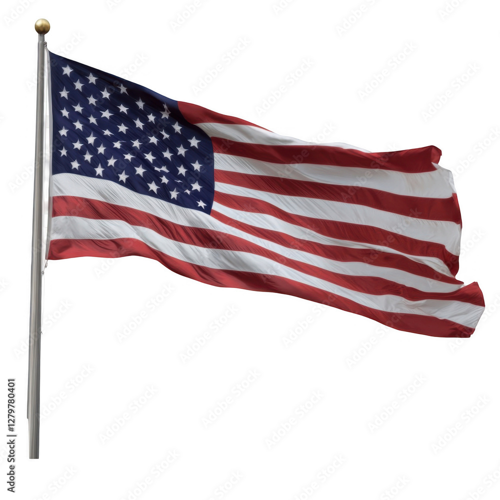Fototapeta premium Waving American Flag Against Clear Blue Sky, Symbol of Freedom and Unity