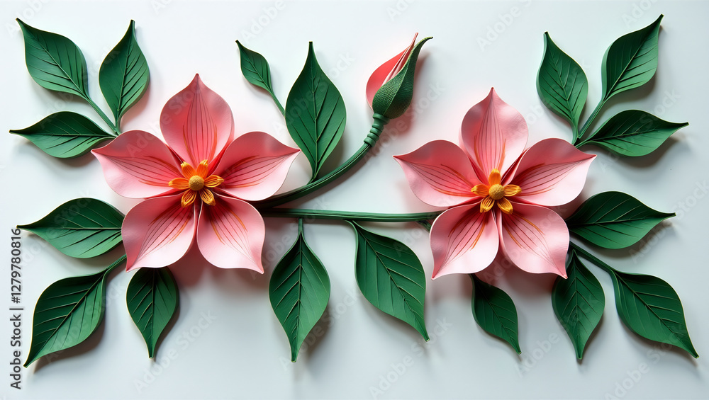 Fototapeta premium Elegant Paper Quilling Floral Design – A graceful paper quilling arrangement depicting delicate floral motifs, with finely rolled paper strips forming elegant blossoms and leaves.