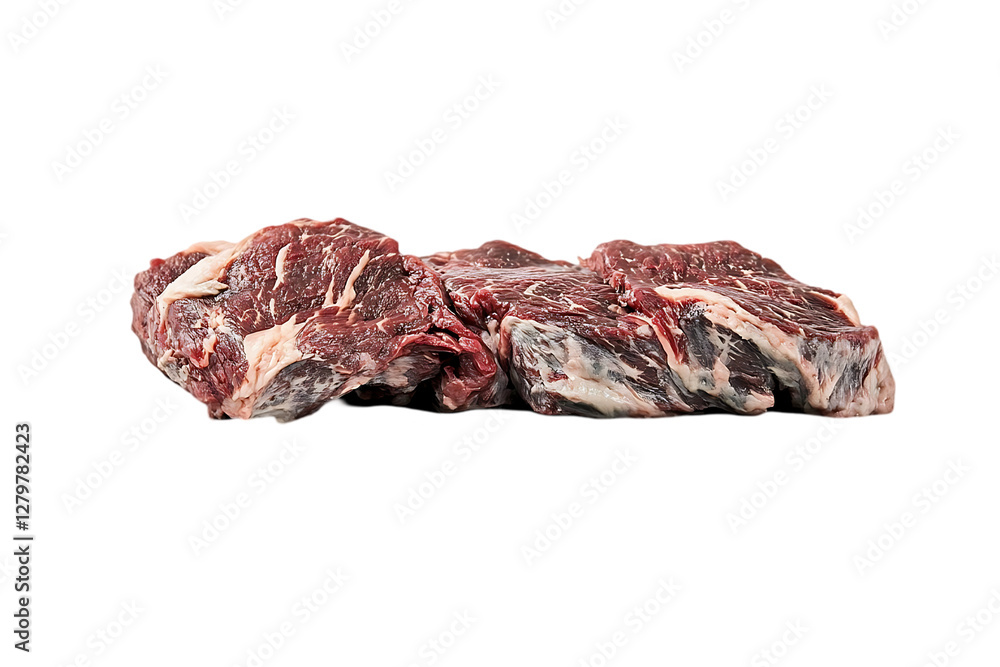 Obraz premium Raw beef cuts on black background, food product, for butcher shop