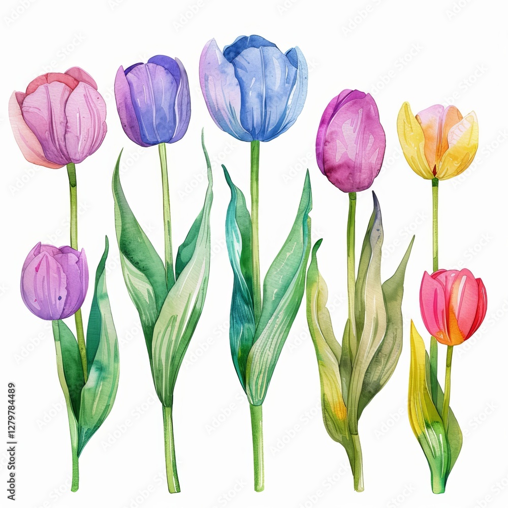 Watercolor Tulip Isolated on White Background. Beautiful Tulip Flower Watercolor Tulip Isolated on White Background. Beautiful Tulip Flower