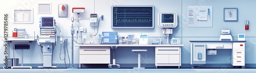 Advanced medical equipment setup in hospital room healthcare technology environment clinical viewpoint innovative concepts