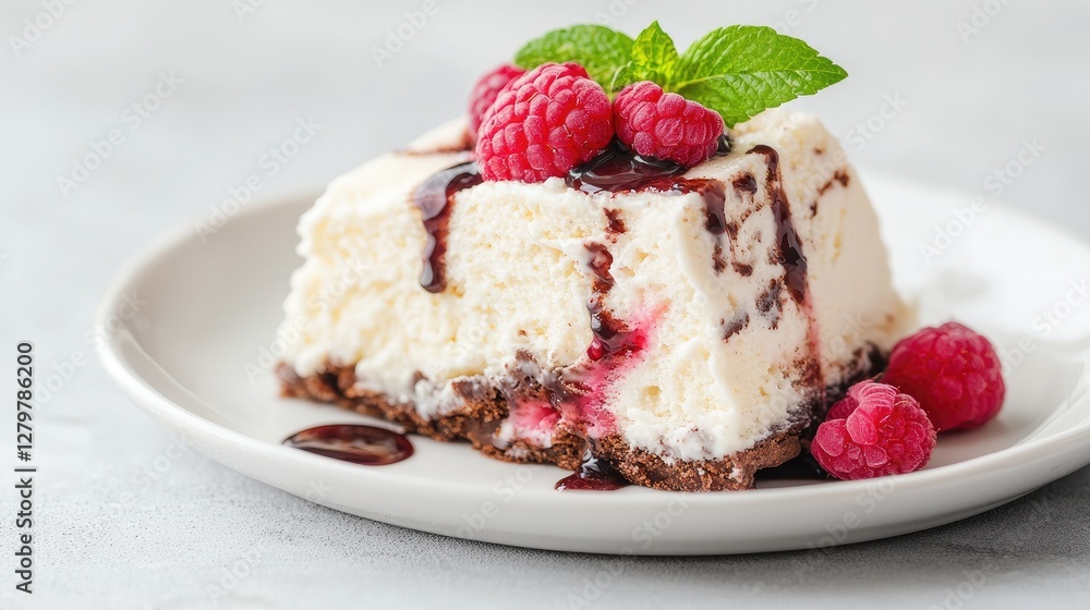 Raspberry Ice Cream Cake dessert on plate Raspberry Ice Cream Cake dessert on plate