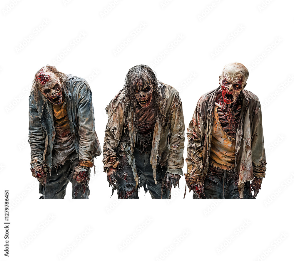 Fototapeta premium Spooky Zombie Characters on Transparent Background