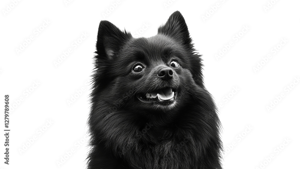 Black fluffy dog with happy expression in close up Black fluffy dog with happy expression in close up