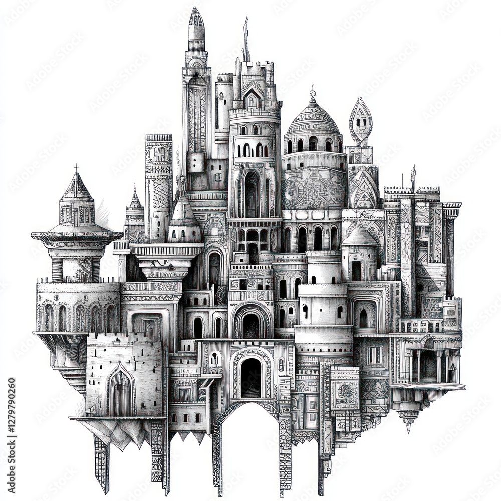 Fototapeta premium A Floating City Architectural Masterpiece In Black And White