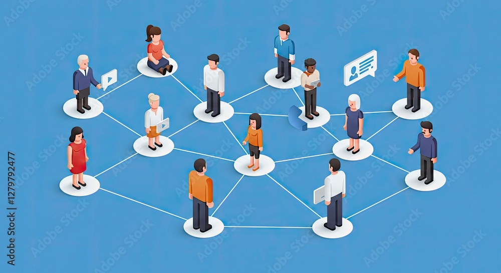 Isometric People Network Connecting for Communication and Collaboration Concept Isometric People Network Connecting for Communication and Collaboration Concept