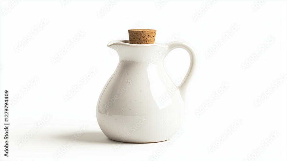 Ultra-realistic image of a white ceramic olive oil dispenser with a cork stopper, isolated on a white background
Ultra-realistic image of a white ceramic olive oil dispenser with a cork stopper, isolated on a white background