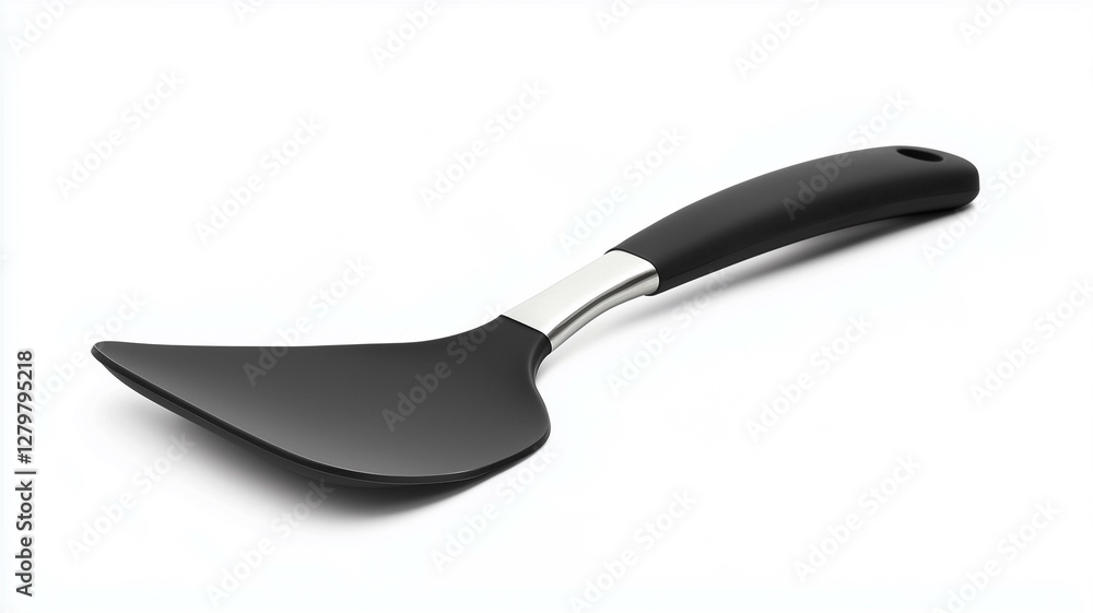 Ultra-realistic image of a black silicone spatula with a stainless steel handle, isolated on a white background
Ultra-realistic image of a black silicone spatula with a stainless steel handle, isolated on a white background