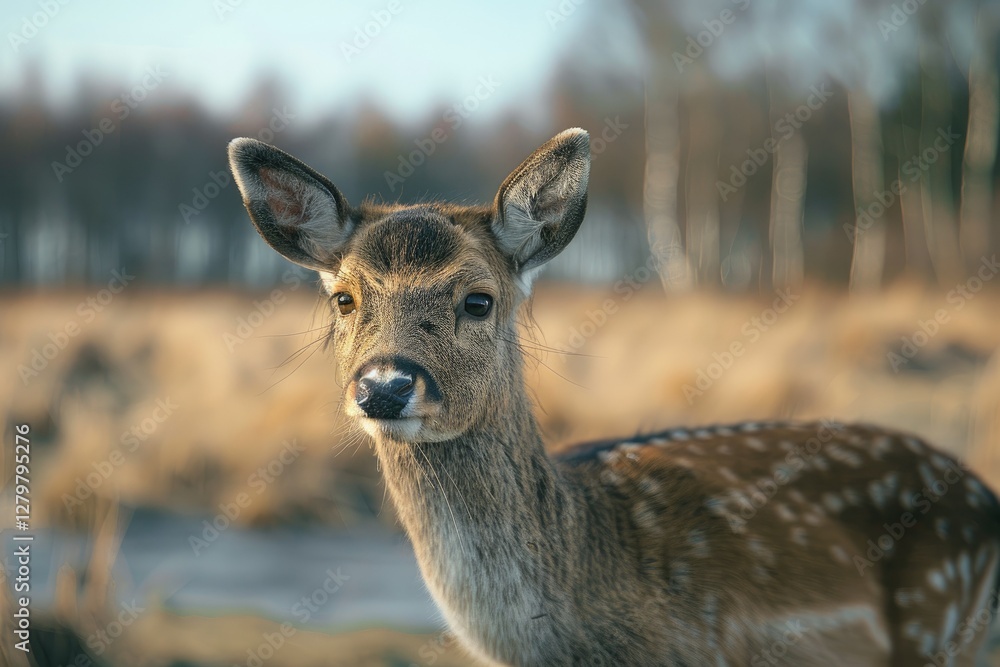 High Definition Visual of Closeup of Deer Standing on Field High Definition Visual of Closeup of Deer Standing on Field