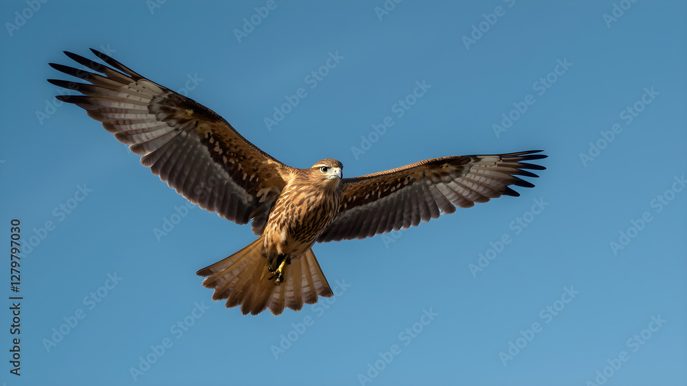 Hawk in flight against blue sky. Majestic hawk soaring high. Ultra-realistic bird photography. Capture the beauty of hawks. Hawk in flight against blue sky. Majestic hawk soaring high. Ultra-realistic bird photography. Capture the beauty of hawks.