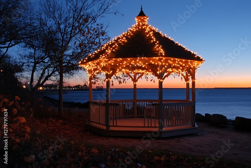 Wallpaper Mural Illuminated gazebo at sunset by water Torontodigital.ca