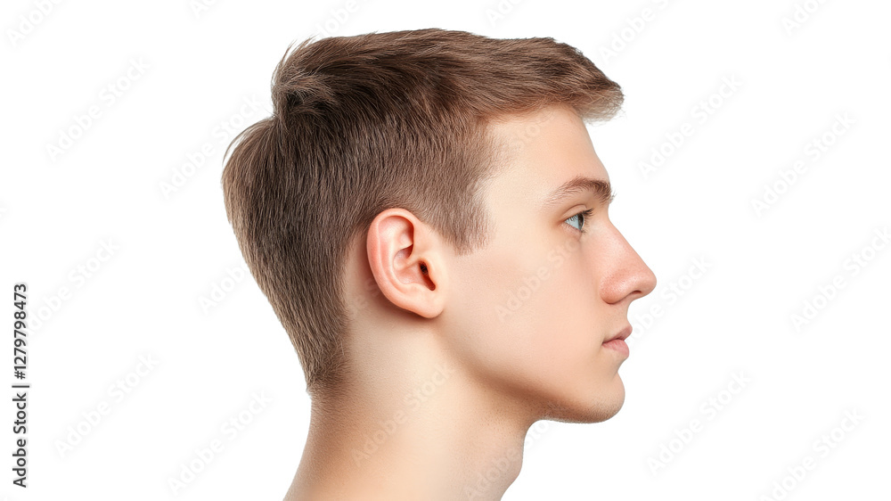 Side profile of a young man with short hair Side profile of a young man with short hair