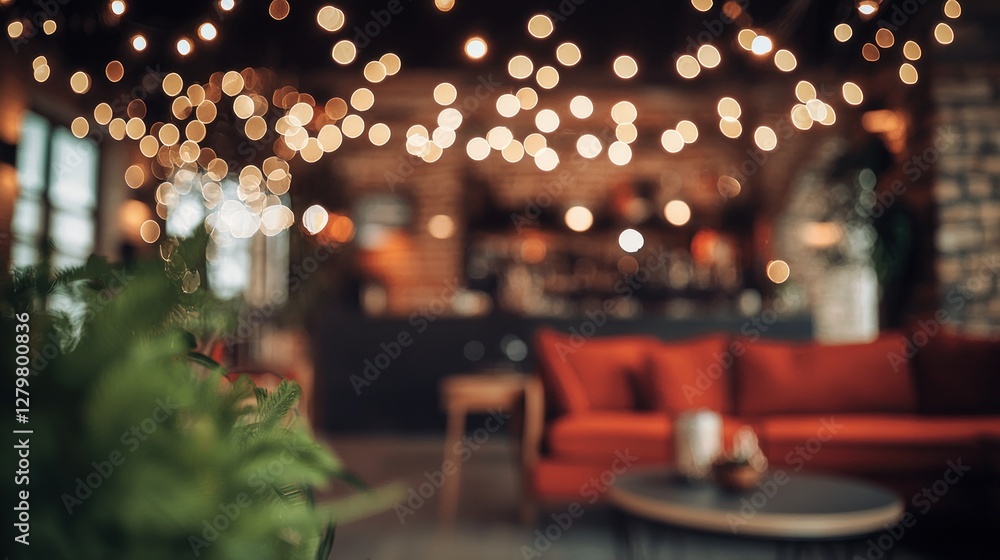 Cozy Evening at a Rustic Cafe: Warm Lights and Comfortable Seating Cozy Evening at a Rustic Cafe: Warm Lights and Comfortable Seating