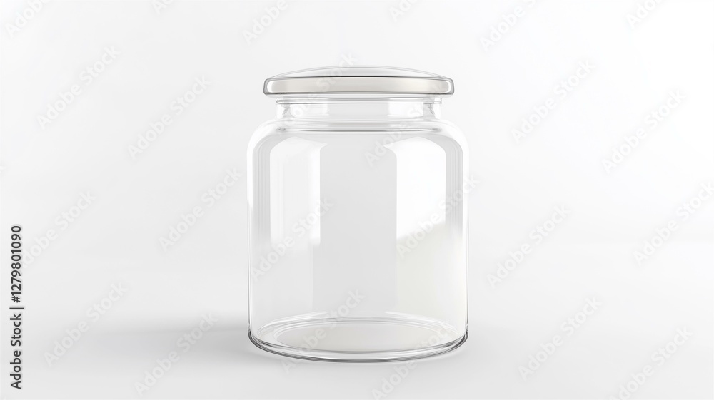 Photorealistic image of a clear glass cookie jar with an airtight lid, isolated on a white background
Photorealistic image of a clear glass cookie jar with an airtight lid, isolated on a white background