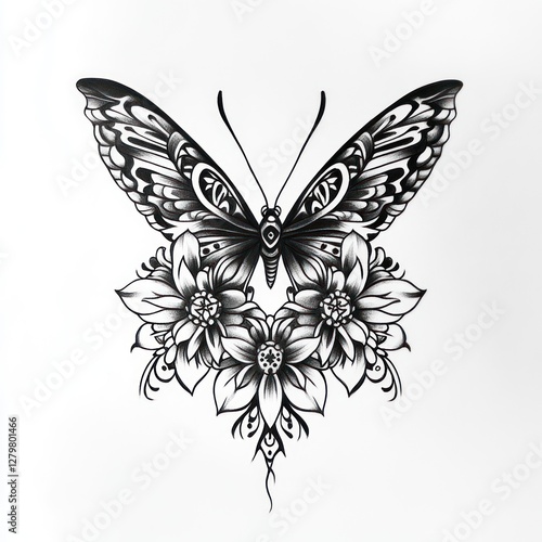Wallpaper Mural Ornate Butterfly Design With Floral Accents Torontodigital.ca
