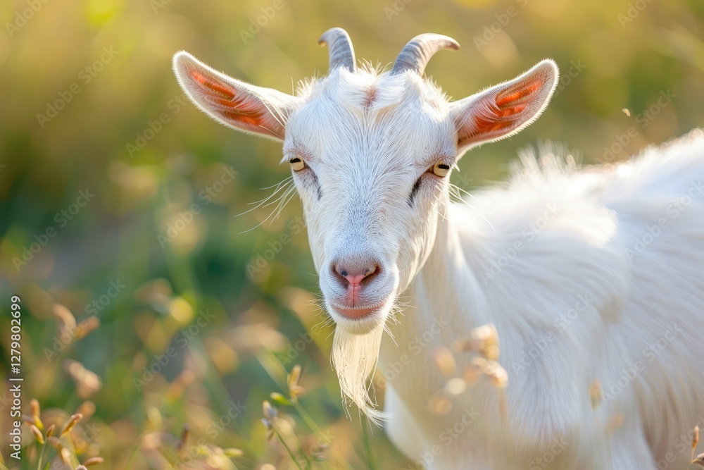 Flawless Visual of White Goat at the Farm in Grass Flawless Visual of White Goat at the Farm in Grass