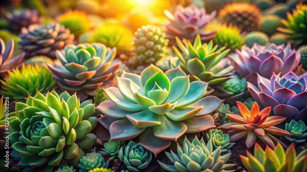 A vibrant collection of succulent plants basking in the warm glow of sunlight, showcasing a diverse array of colors and textures, creating a stunning display of natural beauty. A vibrant collection of succulent plants basking in the warm glow of sunlight, showcasing a diverse array of colors and textures, creating a stunning display of natural beauty.