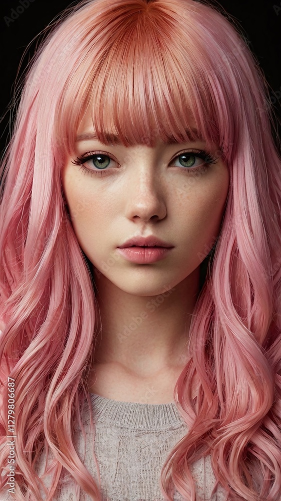 Fototapeta premium Beauty Fashion Model Girl with Colorful Dyed Hair. Girl with Perfect Makeup and Hairstyle. Model with Perfect Healthy Dyed Hair