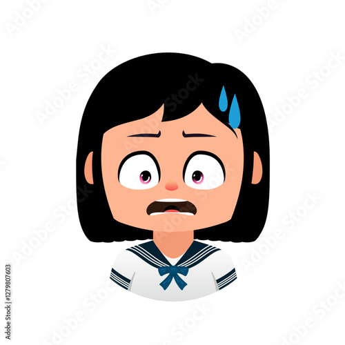 Nervous Cartoongirl, Emoji girl School, Worried student nervous before big presentation