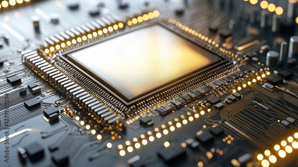 Close-Up of a Computer Microchip with Circuit Board Details Close-Up of a Computer Microchip with Circuit Board Details