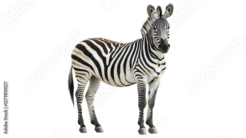 Unique zebra standing against white background