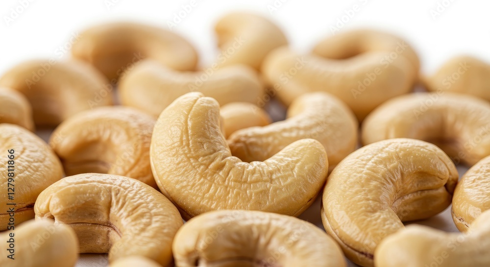 Pile of Cashew Nuts Close Up on a White Background Pile of Cashew Nuts Close Up on a White Background