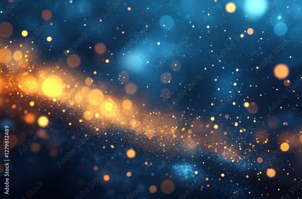 Fototapeta premium Glowing Particles Dancing Across a Dark Blue Background Creating a Magical and Dreamlike Atmosphere with Soft Light Effects