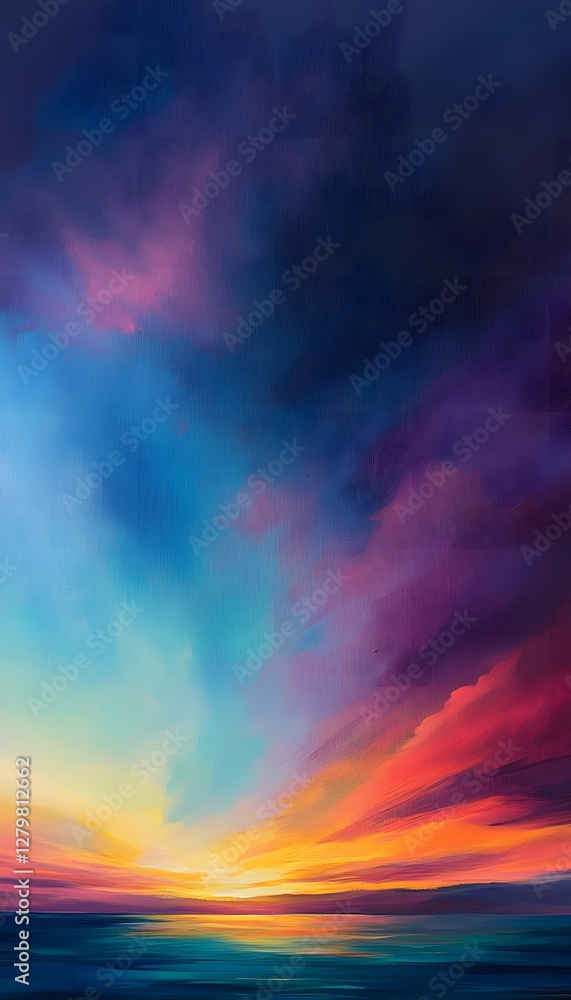 Fototapeta premium Dramatic sunset painting featuring the ocean sky and beautiful clouds