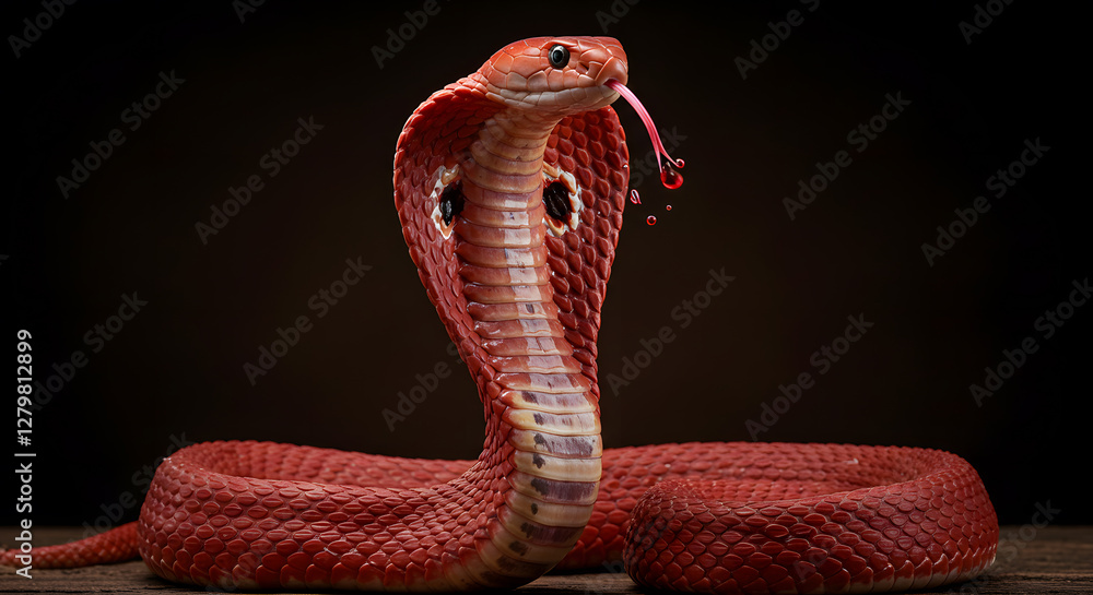 Fototapeta premium Majestic Red Cobra in Striking Pose: A Captivating Wildlife Photography