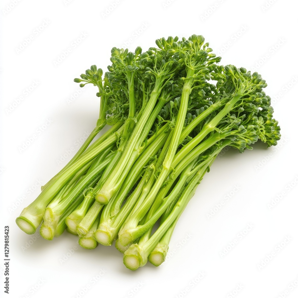 High Definition Visual of a Photo Broccolini, Isolated on a White Background High Definition Visual of a Photo Broccolini, Isolated on a White Background