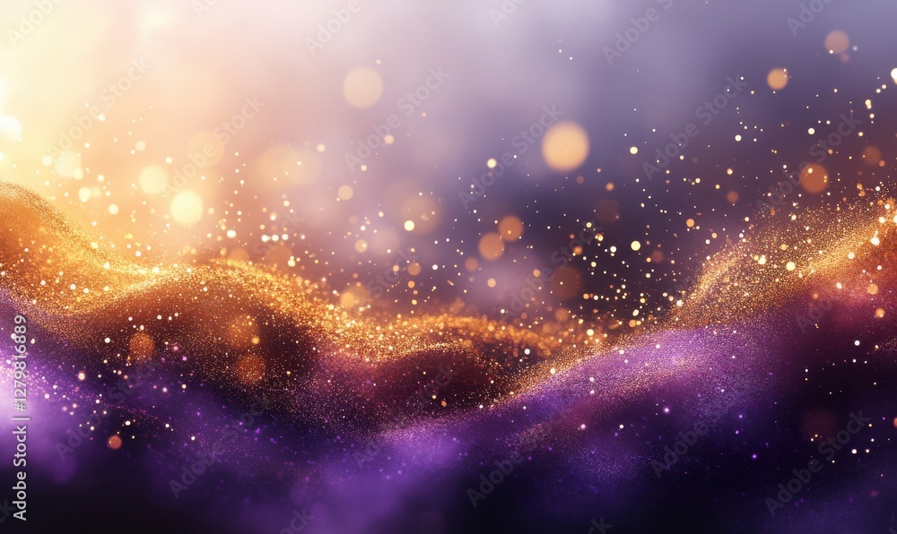 Obraz premium Sparkling Abstract Background with Golden and Purple Bokeh Lights Creating a Dreamy Atmosphere for Visual Art Projects and Creative Designs