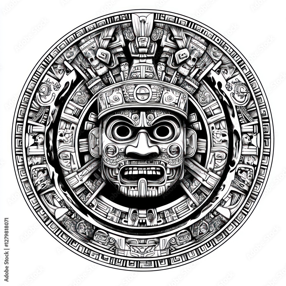 Obraz premium Intricate Aztec Mask Design Circular Ornamentation