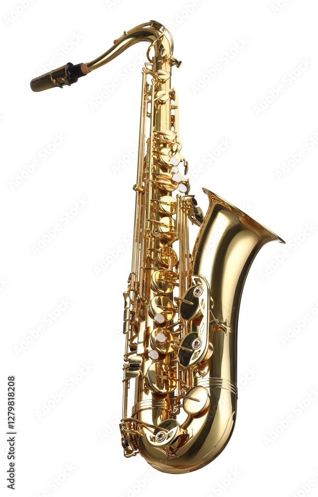 Naklejka premium Jazz. One beautiful saxophone isolated on white
