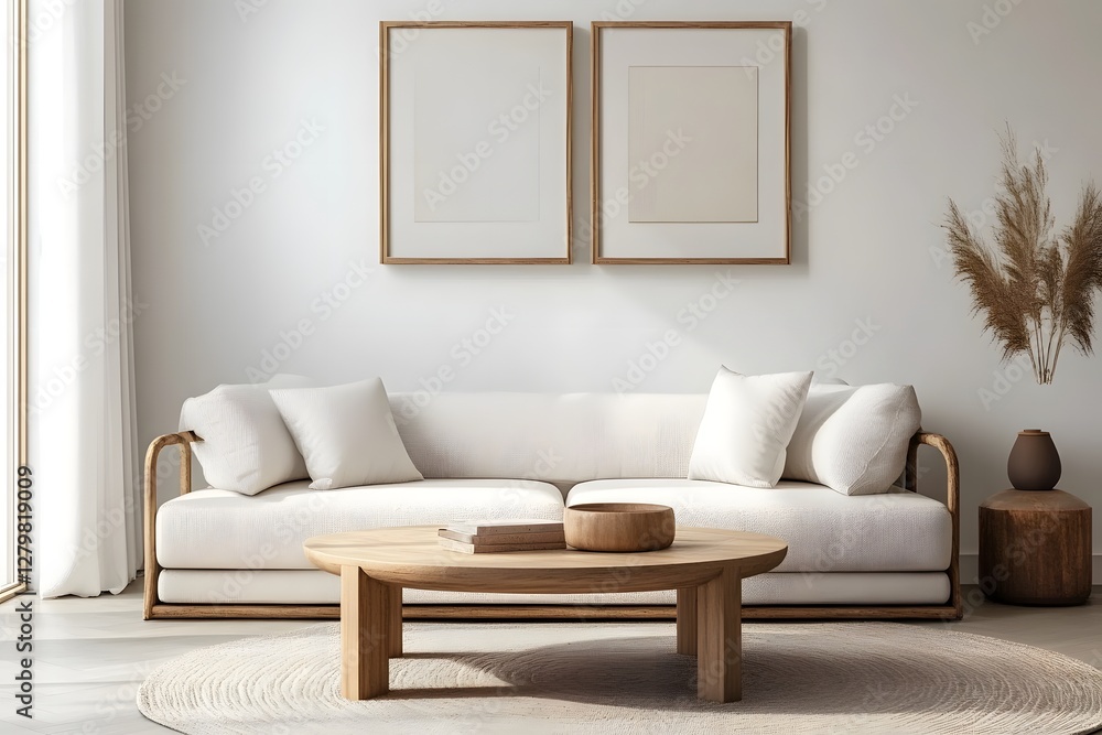 Fototapeta premium Minimalist Living Room with Beige Sofa