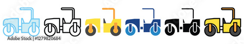Compactor Roller multi style, mini illustration icon. outline, flat, glyph, line color, UI, UX, app and web, digital or print. related to heavy machinery, industry, road construction theme