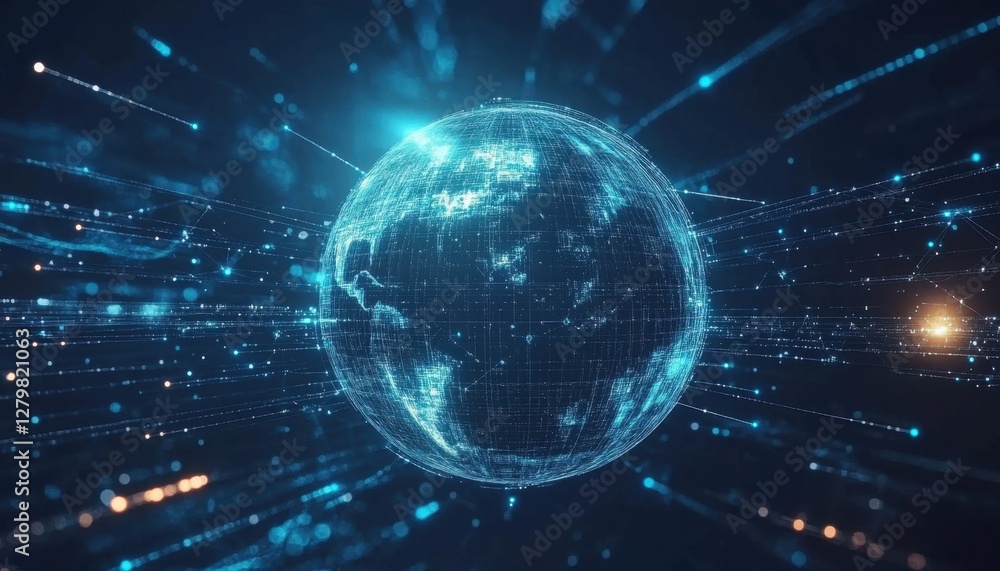Planet earth rotating and generating global network connections with data lines and nodes Planet earth rotating and generating global network connections with data lines and nodes