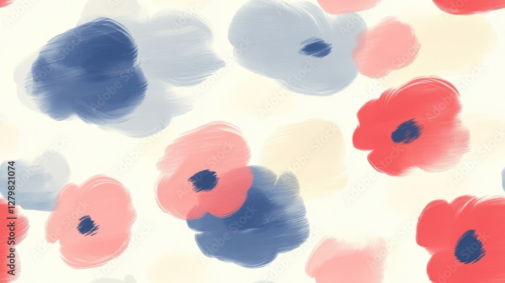 This seamless pattern showcases an array of abstract spring flowers with soft petals in vibrant colors, ideal for textiles, wallpaper, and seasonal decorations This seamless pattern showcases an array of abstract spring flowers with soft petals in vibrant colors, ideal for textiles, wallpaper, and seasonal decorations