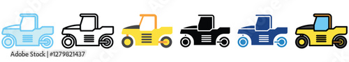 Roller Compactor multi style, mini illustration icon. outline, flat, glyph, line color, UI, UX, app and web, digital or print. related to heavy machinery, industry, road construction theme