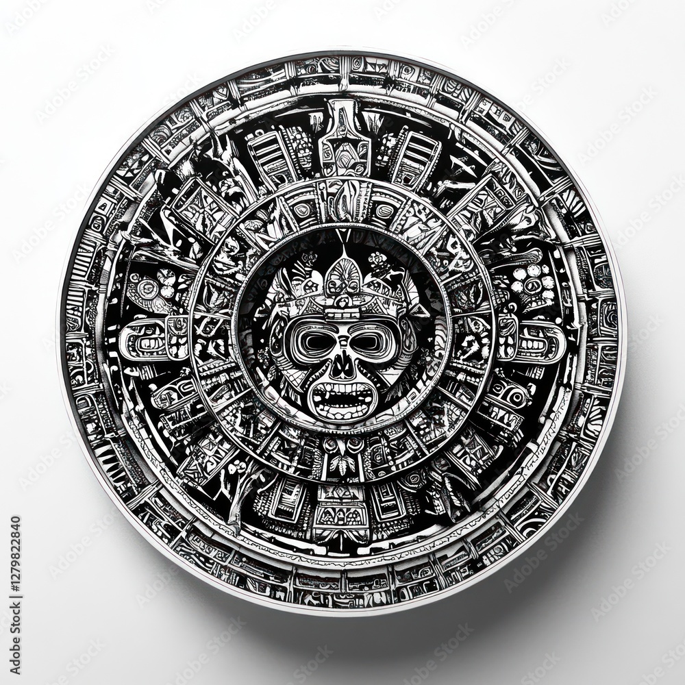 Obraz premium Aztec Calendar Skull Monkey Design Circular Art