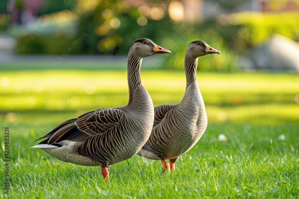 Vibrant Picture of Side Viewgeese on the Grass Vibrant Picture of Side Viewgeese on the Grass