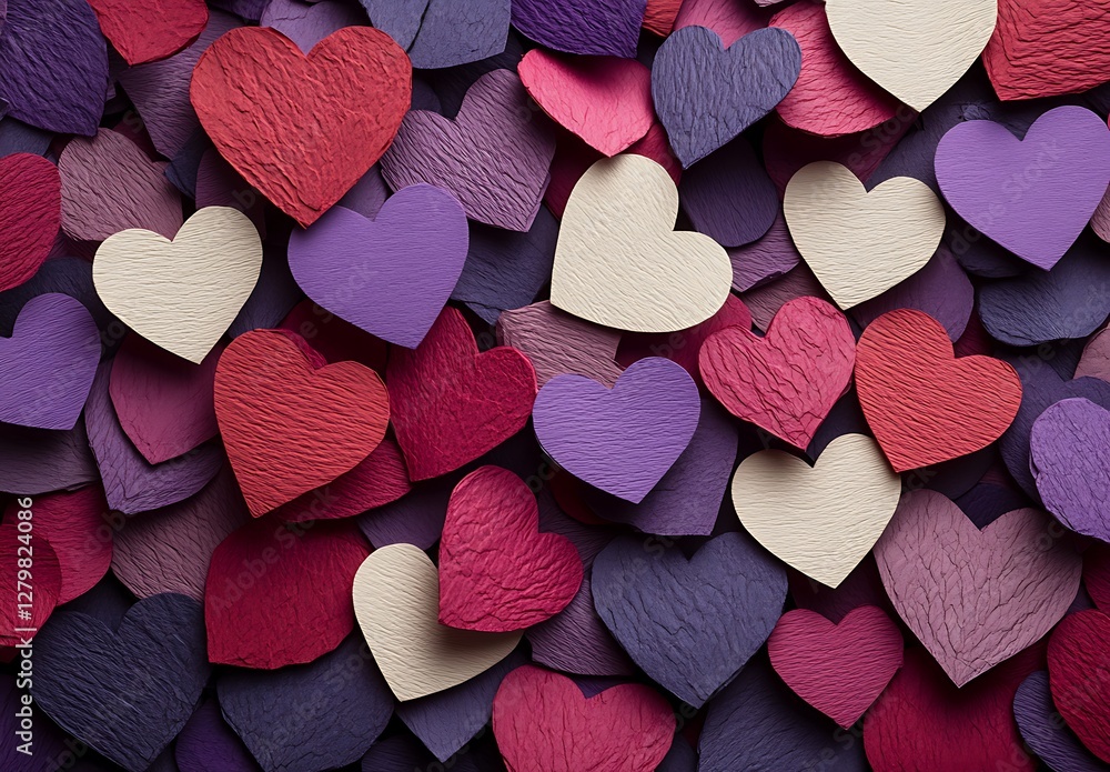 Fototapeta premium Romantic Purple Red Cream Hearts Background