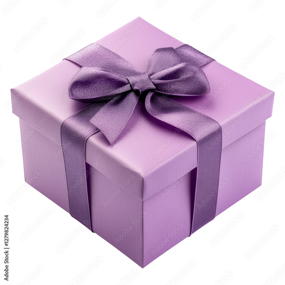 Obraz premium Purple Gift Box with Ribbon Isolated on Transparent Background
