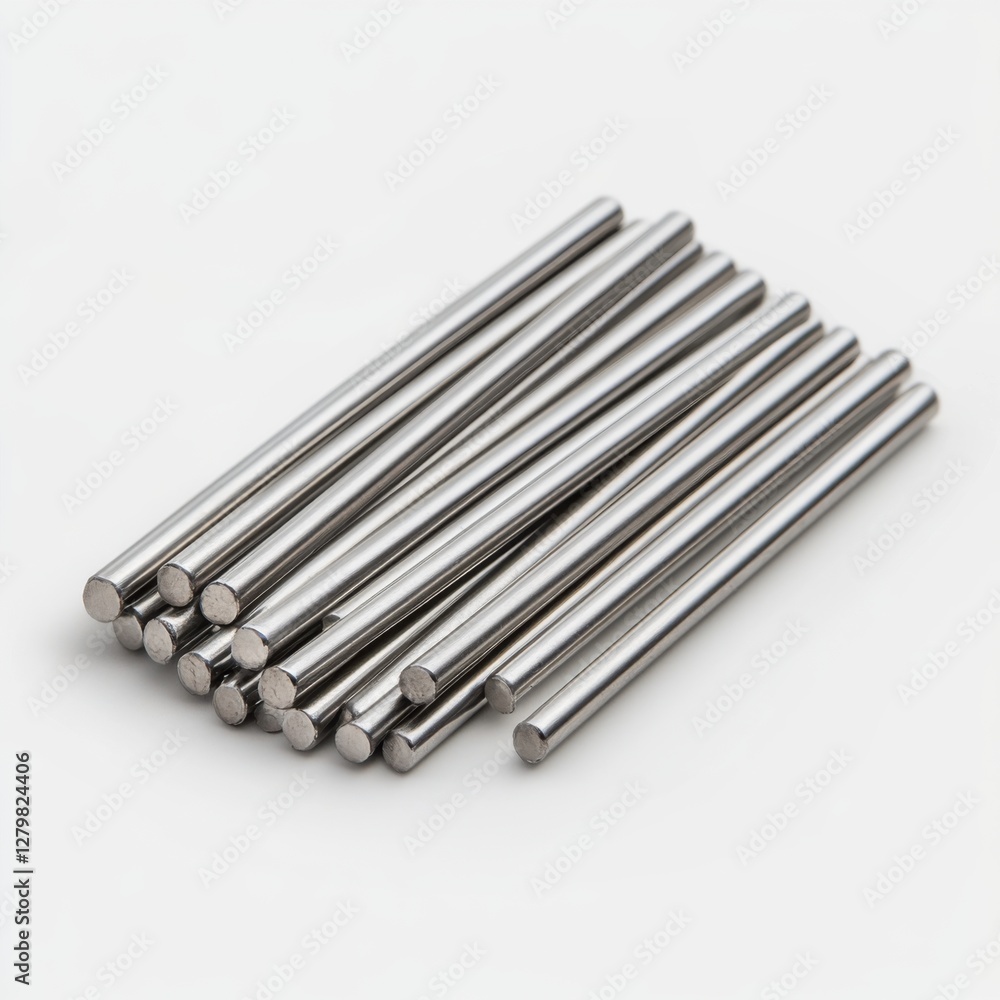 Close-up of Shiny Metal Rods Arranged Neatly on a Light Background for Industrial and Design Use Close-up of Shiny Metal Rods Arranged Neatly on a Light Background for Industrial and Design Use