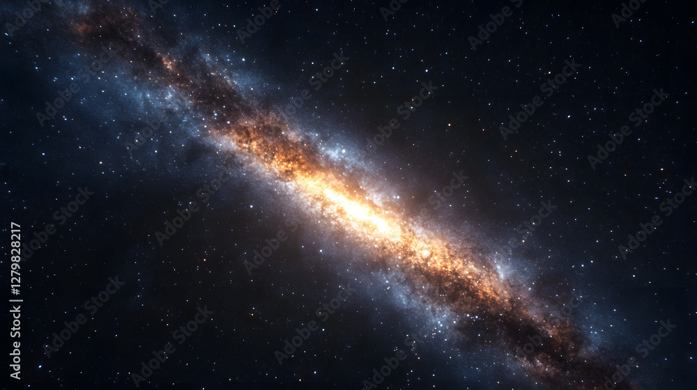 Stunning view of a vibrant galaxy stretching across a dark, star-studded expanse. Intense colors and cosmic dust create a breathtaking celestial scene. Stunning view of a vibrant galaxy stretching across a dark, star-studded expanse. Intense colors and cosmic dust create a breathtaking celestial scene.