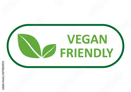 Vegan friendly vector icon. Organic, bio, eco symbol. Vegan, no meat, lactose free, healthy, fresh and nonviolent food. Green vector illustration with leaves for stickers, labels,print, web and logos.